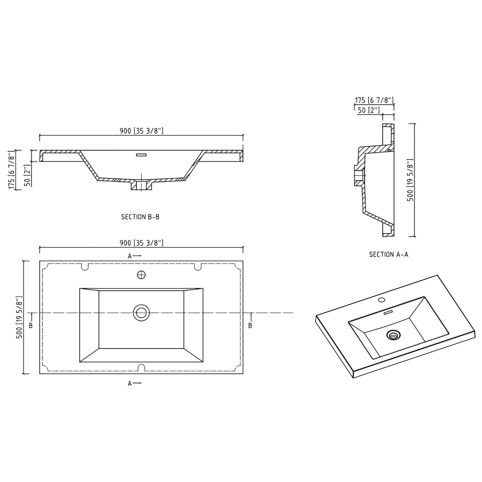 W1573GTP155846 Bathroom vanity top dimensions sketch