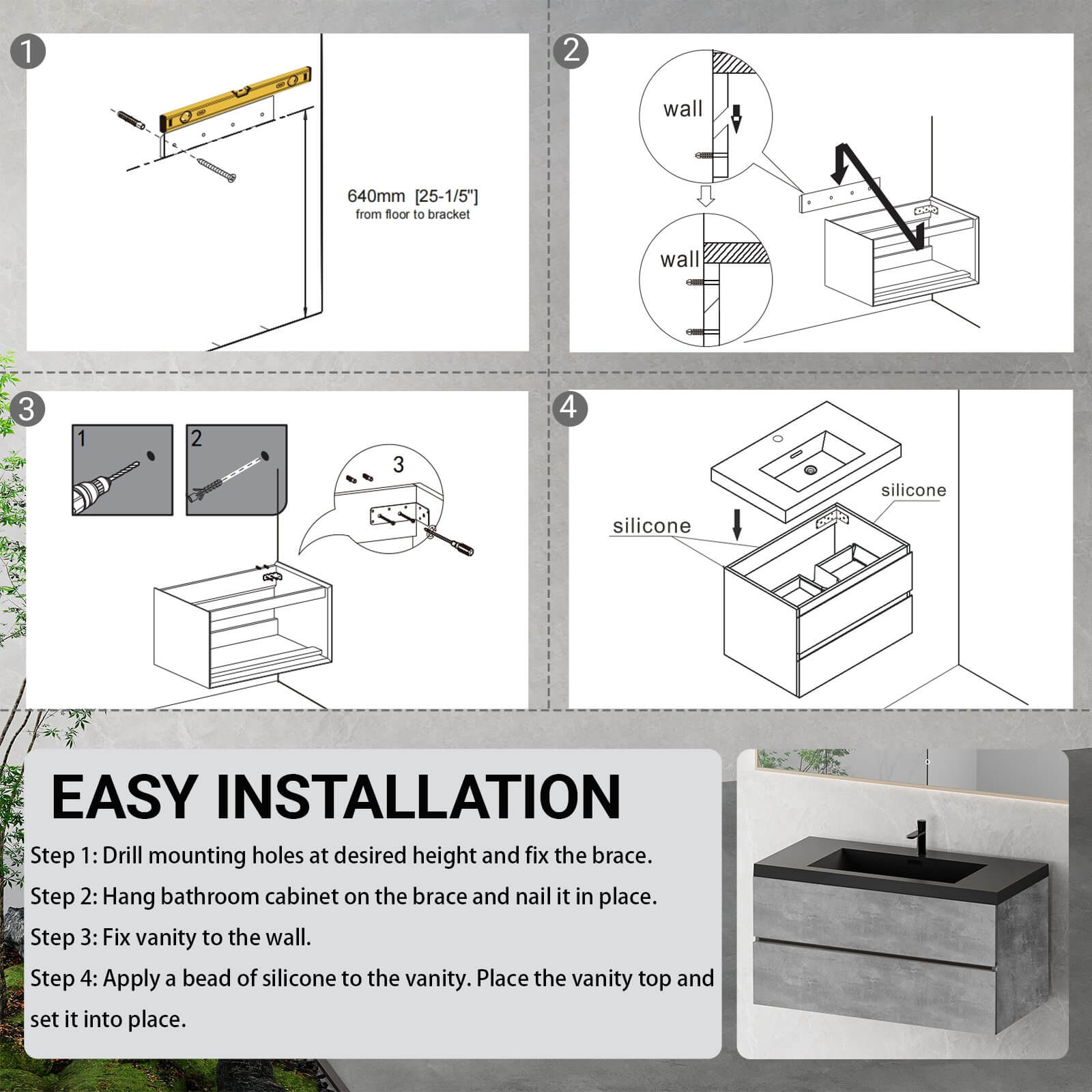 W1573GTP155847 Bathroom Vanity Installation Instructions