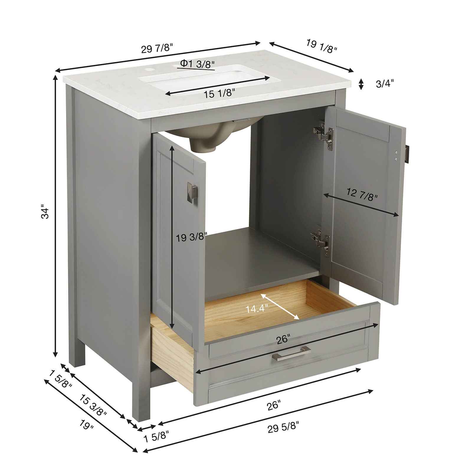 W1573GTP237850 Bathroom Vanity Dimensions Specifications