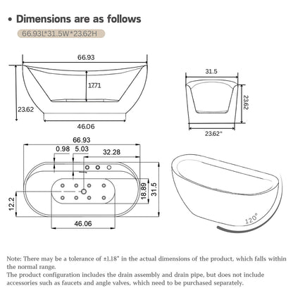 W3605GTP361170 Jacuzzi Dimensions and Specifications