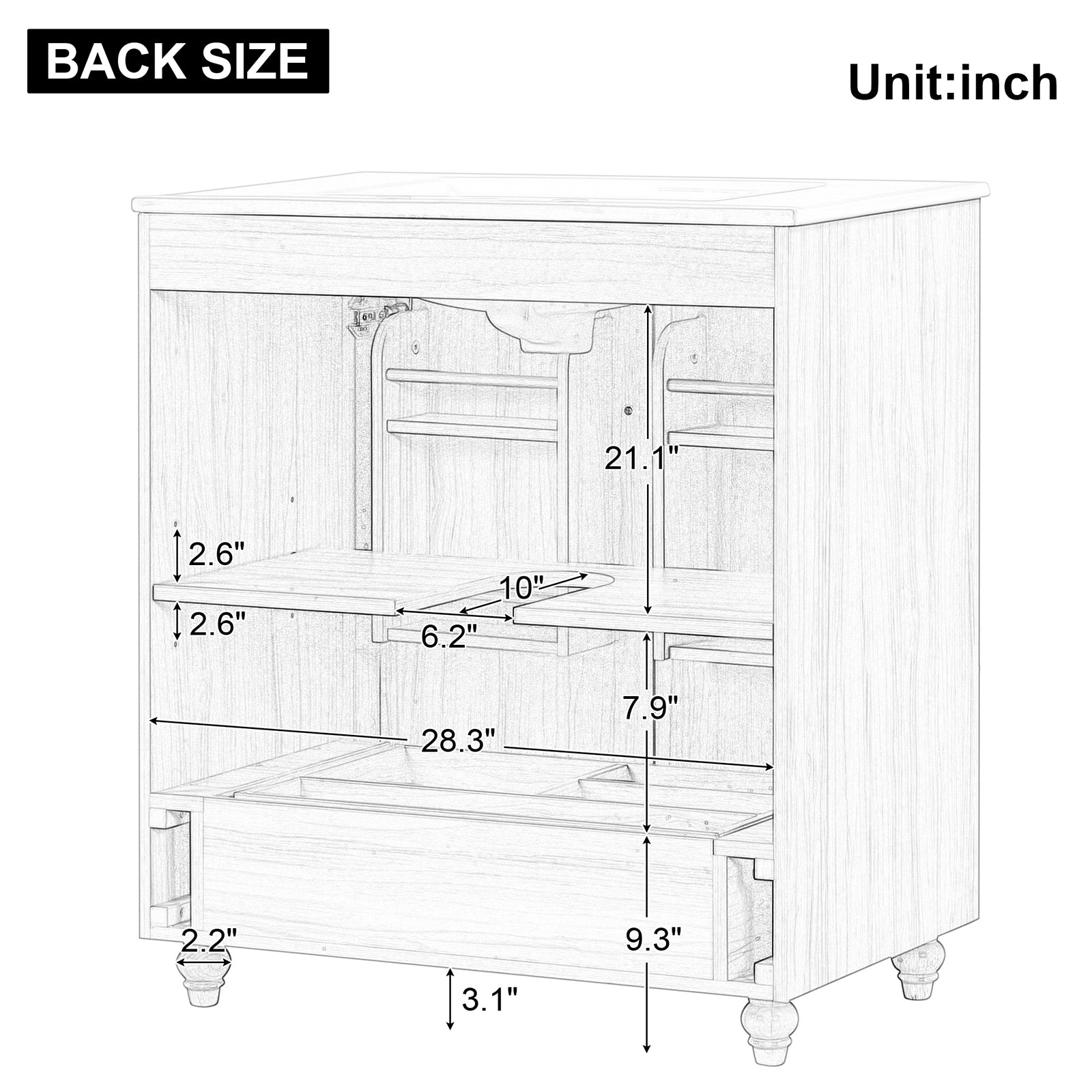 WF319GT484AAG Bathroom Vanity Back Dimensions Specifications