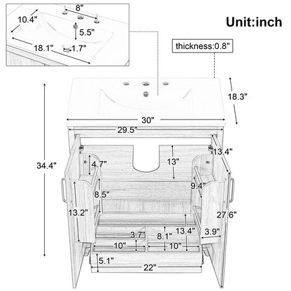 WF319GT484AAG Bathroom Vanity Overall Dimensions Specifications