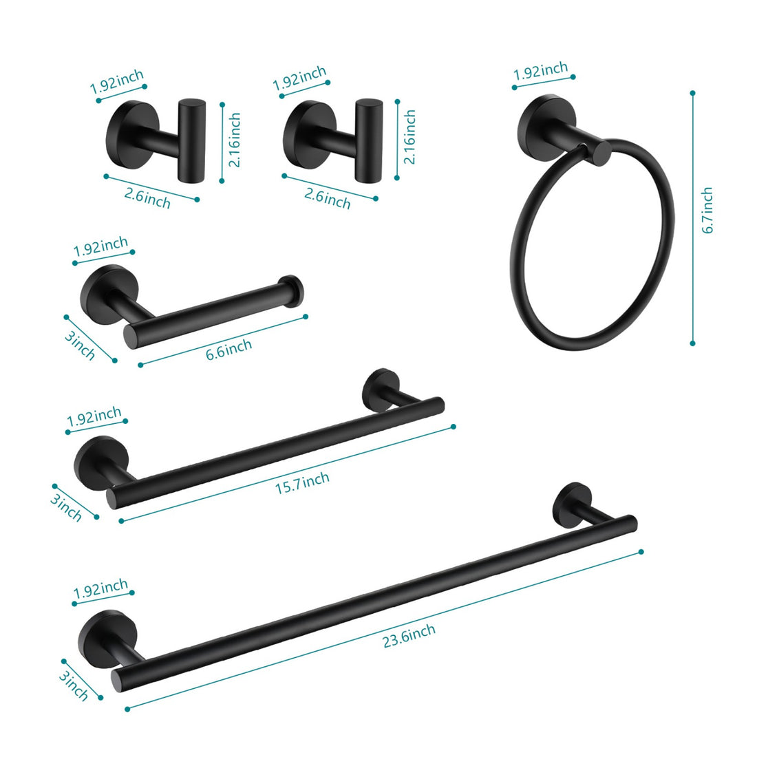 Wall-Mounted 6-Piece Bathroom Towel Rack by Giving Tree Black