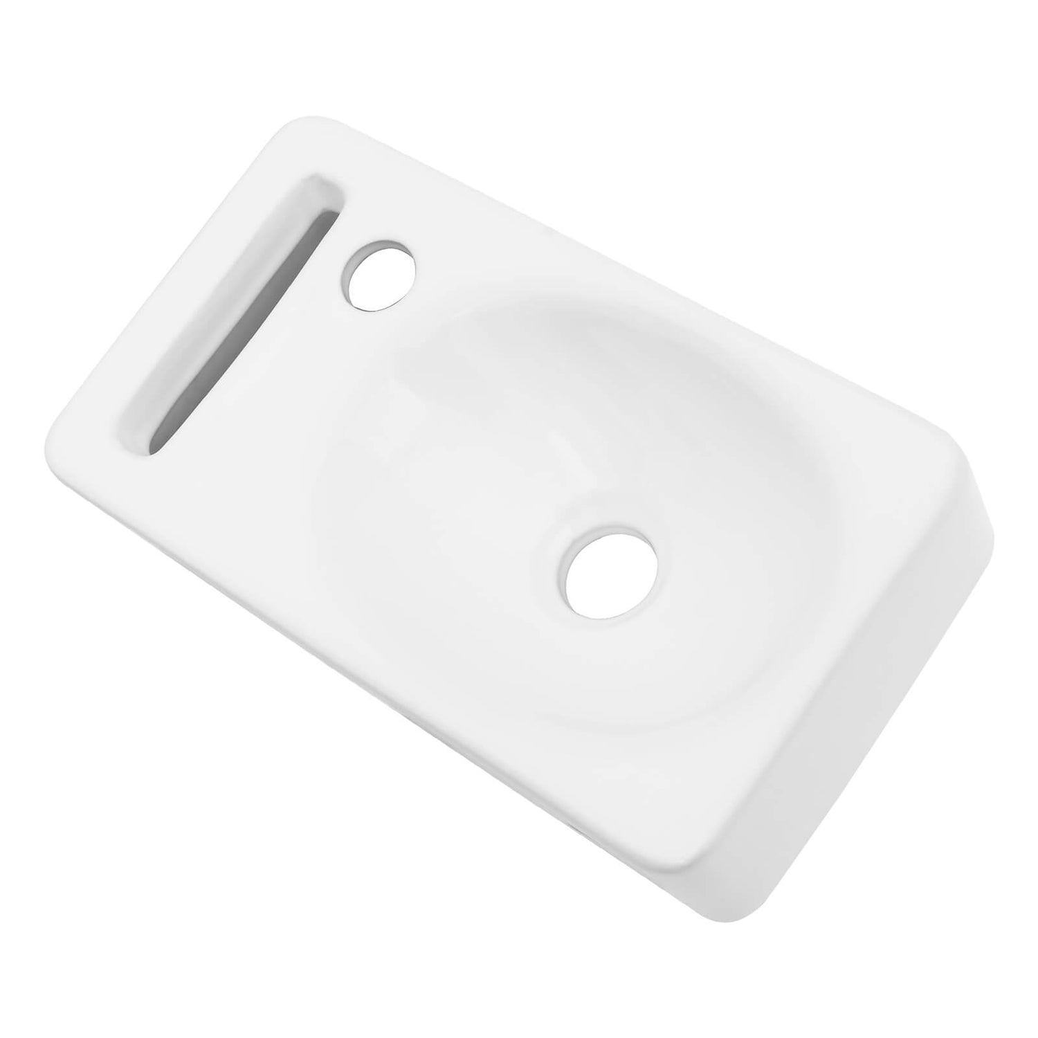 Wall hung ceramic sink with soft rounded corners and clean edges