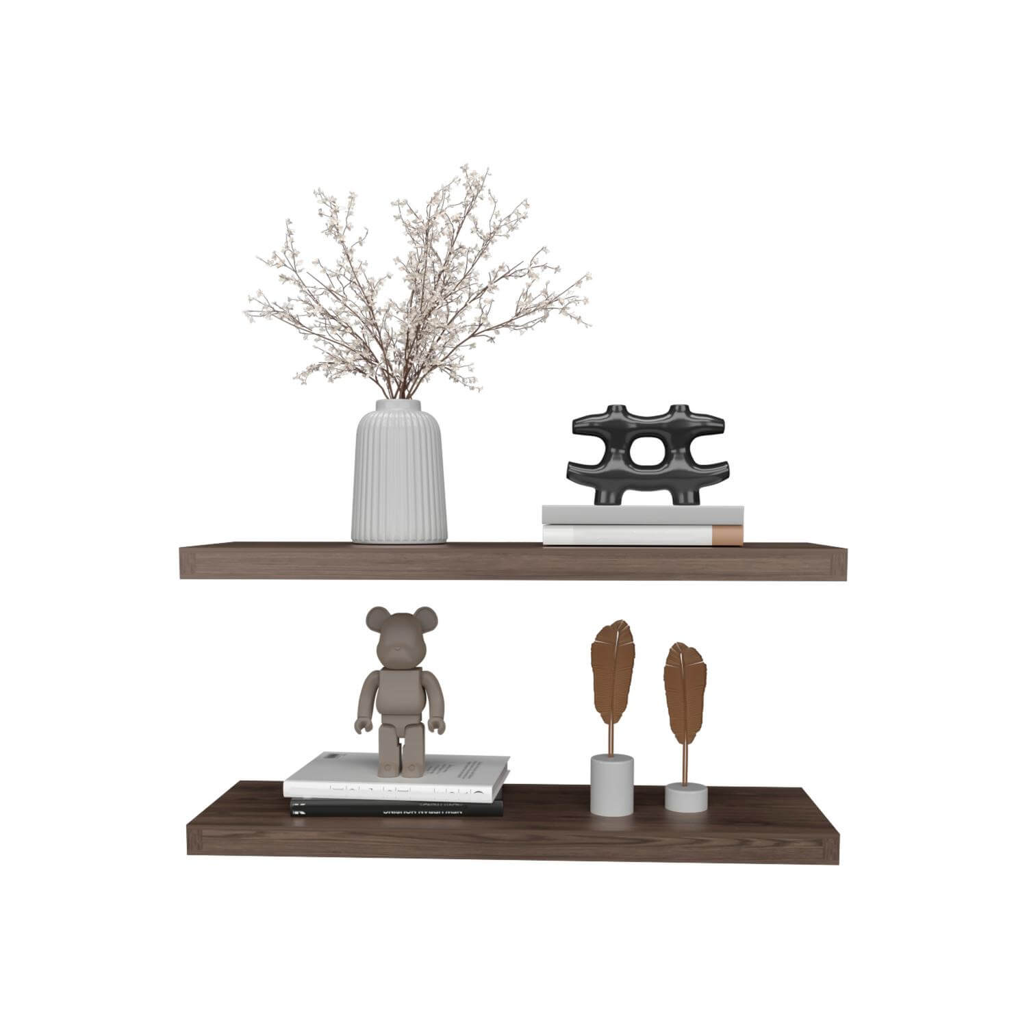 31.5" Walnut Floating Shelves for Bathroom Storage (Set of 2)