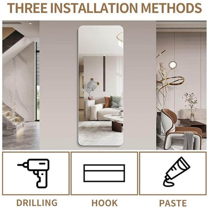 Wall-protective frameless mirror with drill-free hook and paste mounting options