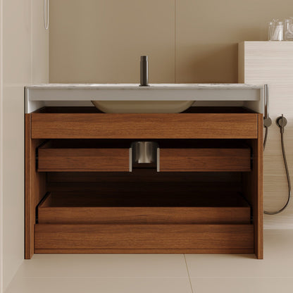 Wall Mounted Cabinet Front View Open Drawers U-Shaped Plumbing Cutout