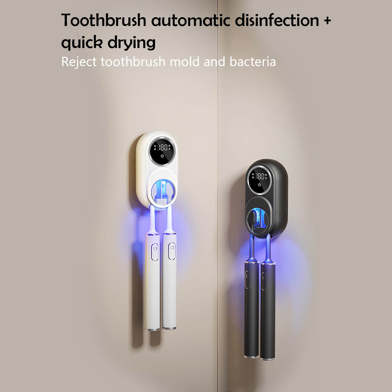UV Disinfecting Toothbrush Holder Wall Mounted with Cover, Auto Open/Close Covered for Bathroom