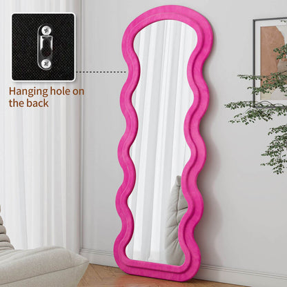 Wall mounted pink wavy flannel mirror with hanging hardware