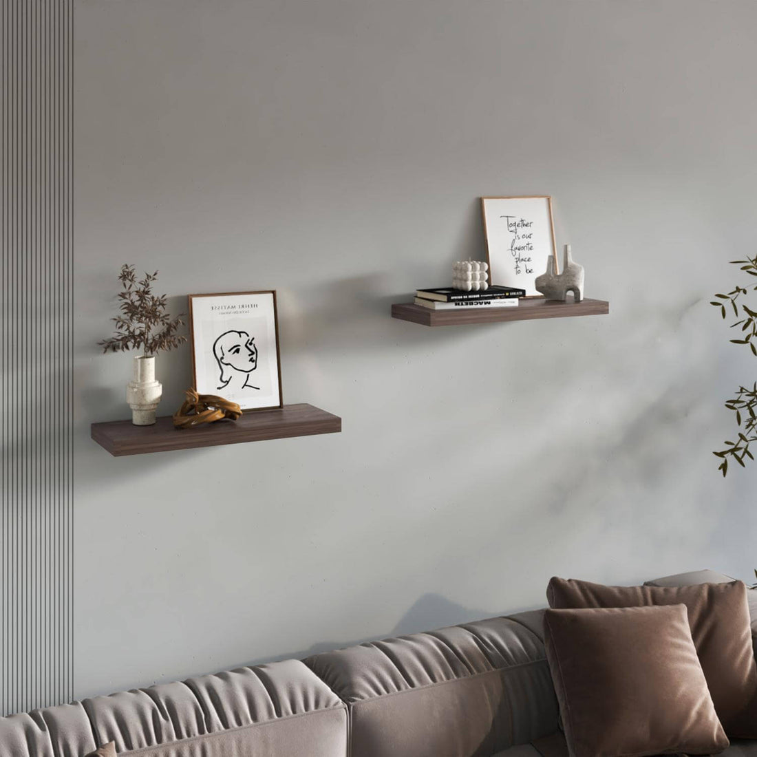 31.5" Walnut Floating Shelves for Bathroom Storage (Set of 2)