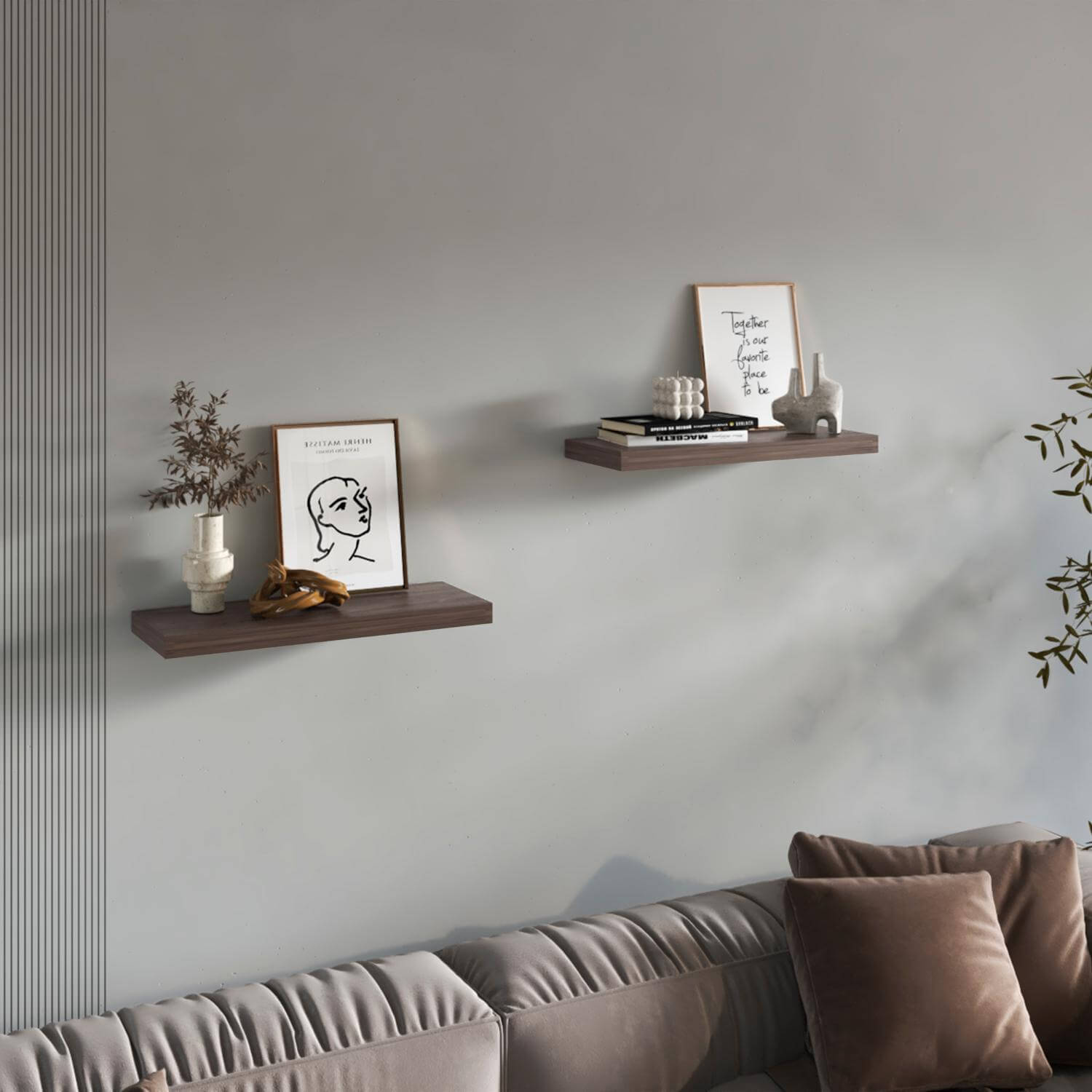 31.5" Walnut Floating Shelves for Bathroom Storage (Set of 2)