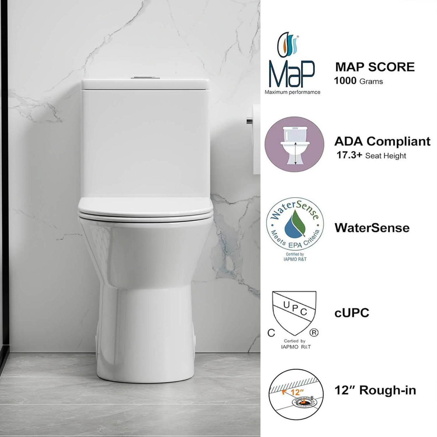 WaterSense certified dual flush toilet for water efficiency
