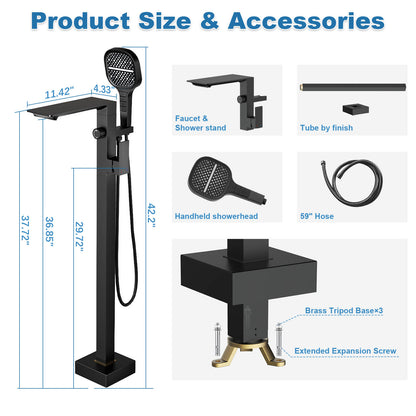 Waterfall Freestanding Bathtub Faucet Product Size Accessories