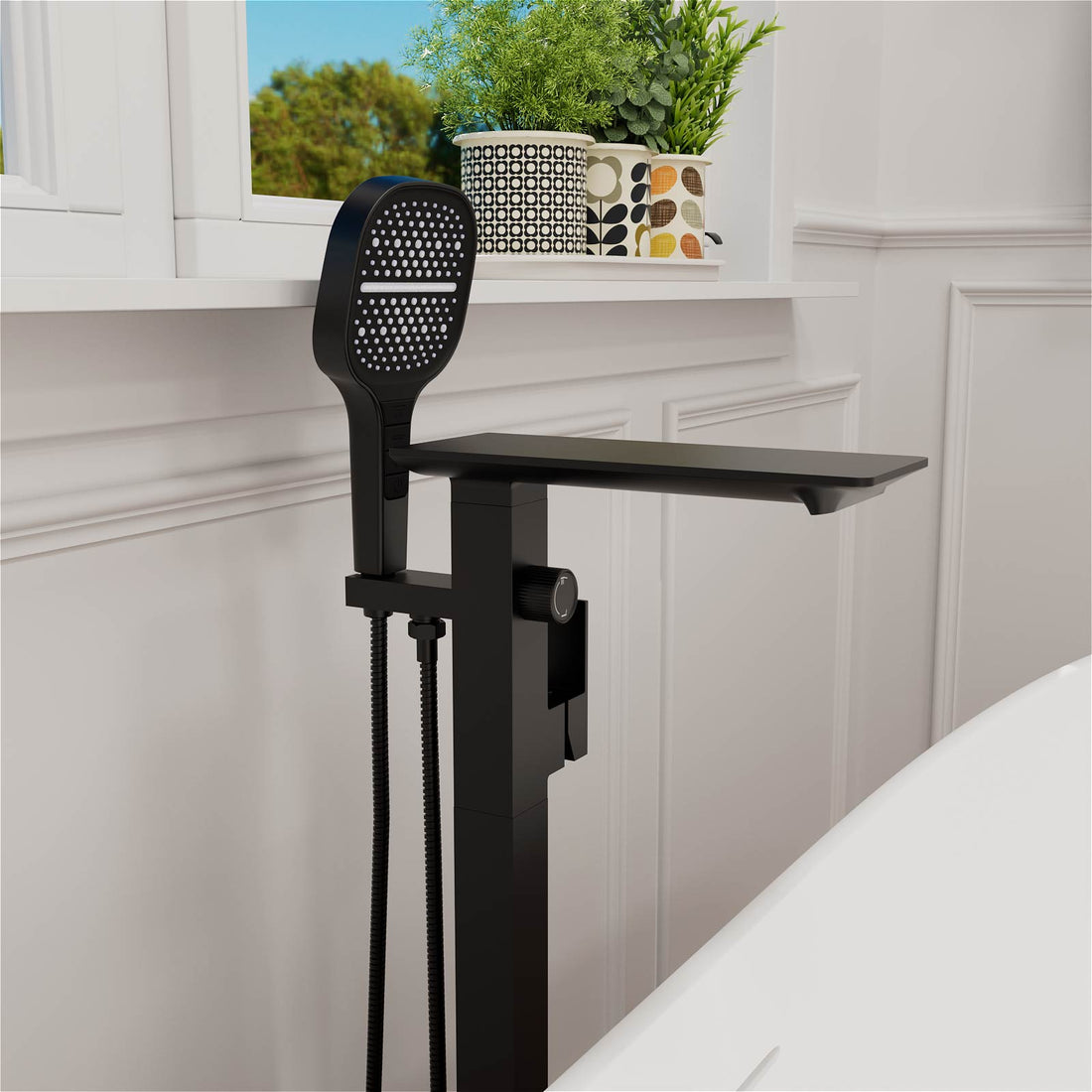 Waterfall Freestanding Bathtub Faucet with Handheld Sprayer