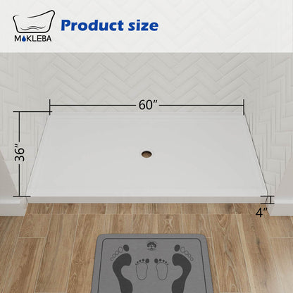 White 60 inch shower tray with slip resistant pattern