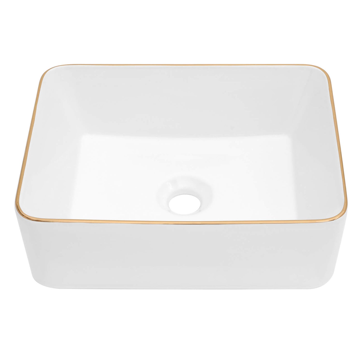 White ceramic bathroom sink with luxurious gold trim edge