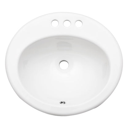 White ceramic bathroom sink with triple faucet holes on top