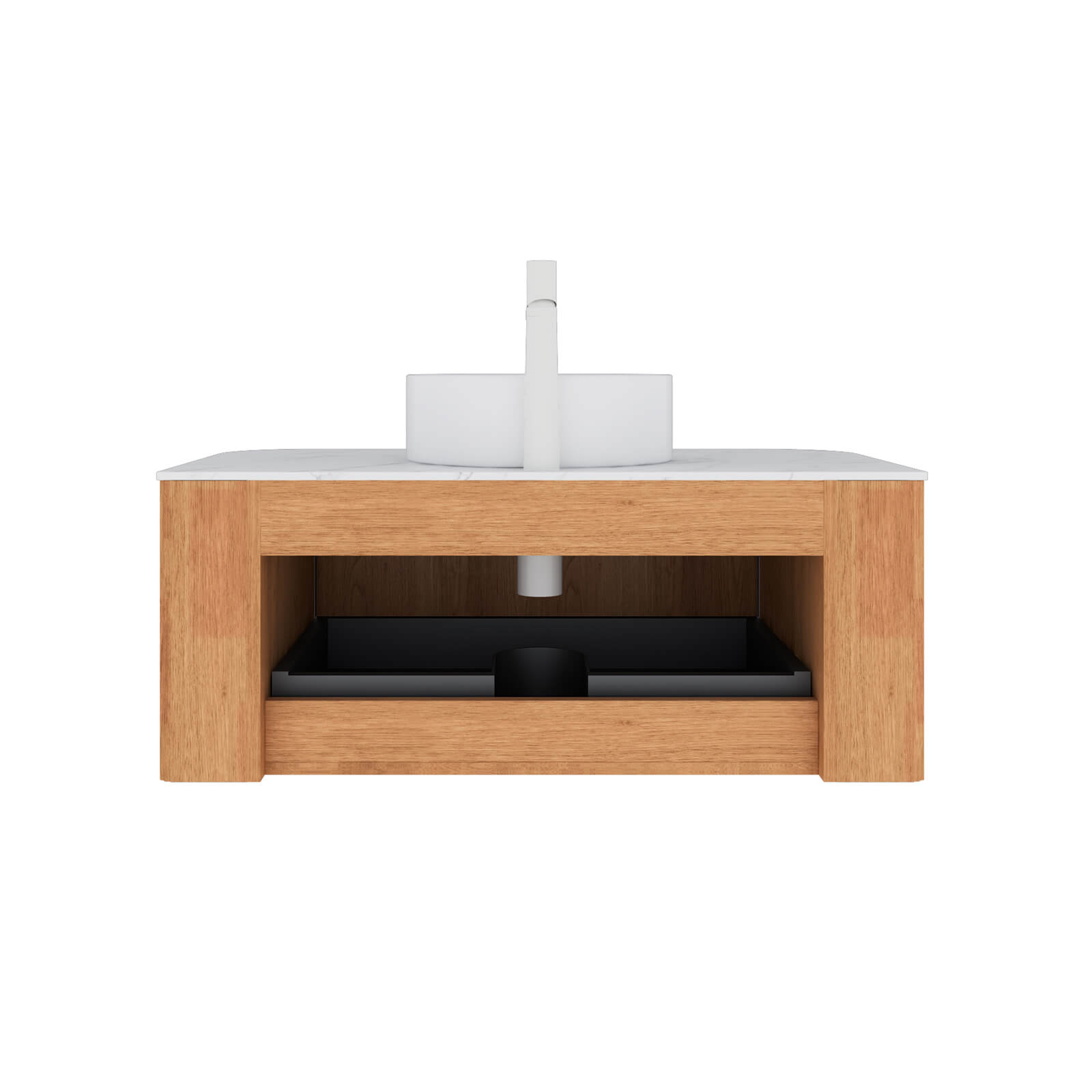 White oak floating vanity with French 3D vertical grooves and soft close drawer