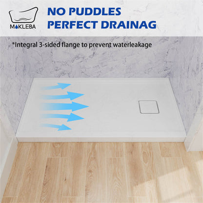 White shower base featuring engineered floor slope