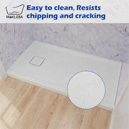 White shower pan featuring anti slip textured surface