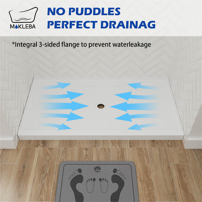 White single threshold shower pan with center drain design