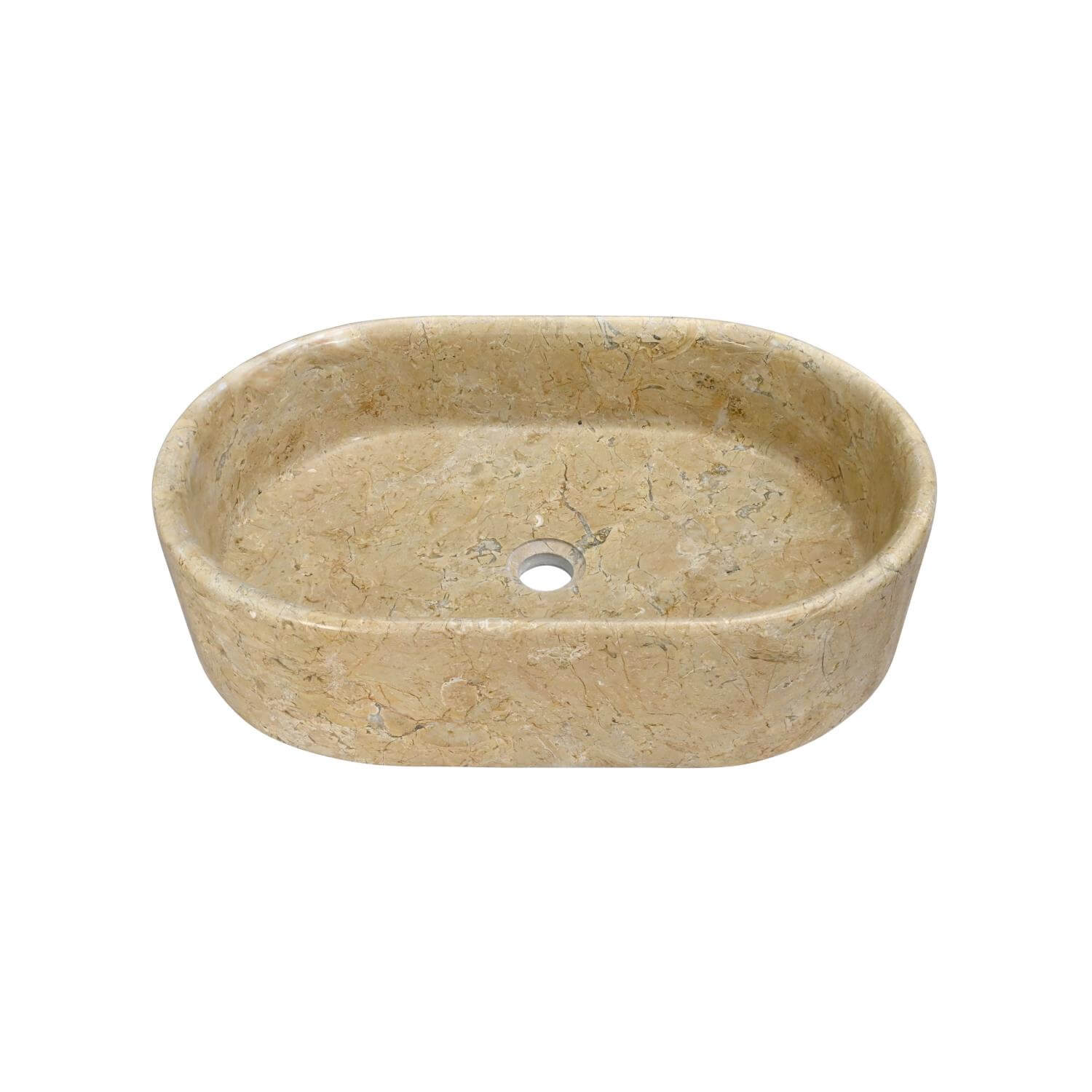 Beige Natural Marble Oval Bathroom Vessel Sink for Vanity Countertop