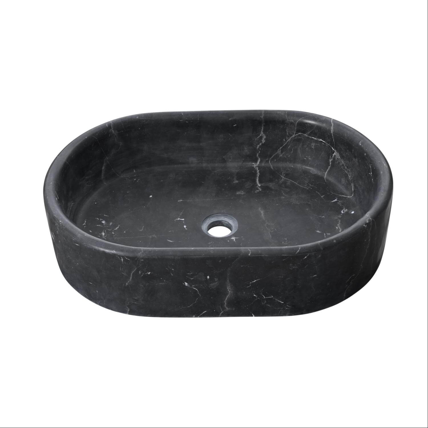 24" Matte Black Marble Oval Bathroom Vessel Sink for Vanity Countertop