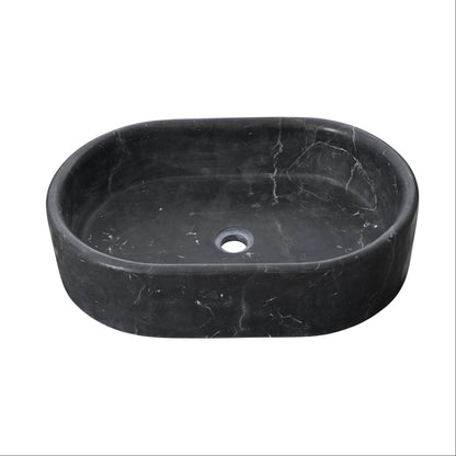 24" Matte Black Marble Oval Bathroom Vessel Sink for Vanity Countertop