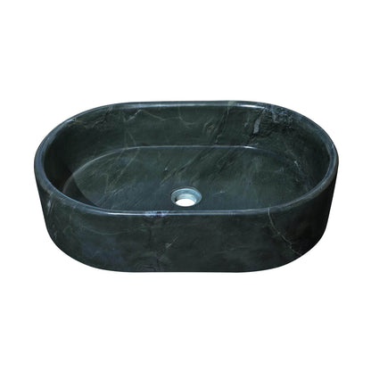 24" Green Natural Marble Oval Bathroom Vessel Sink for Vanity Countertop