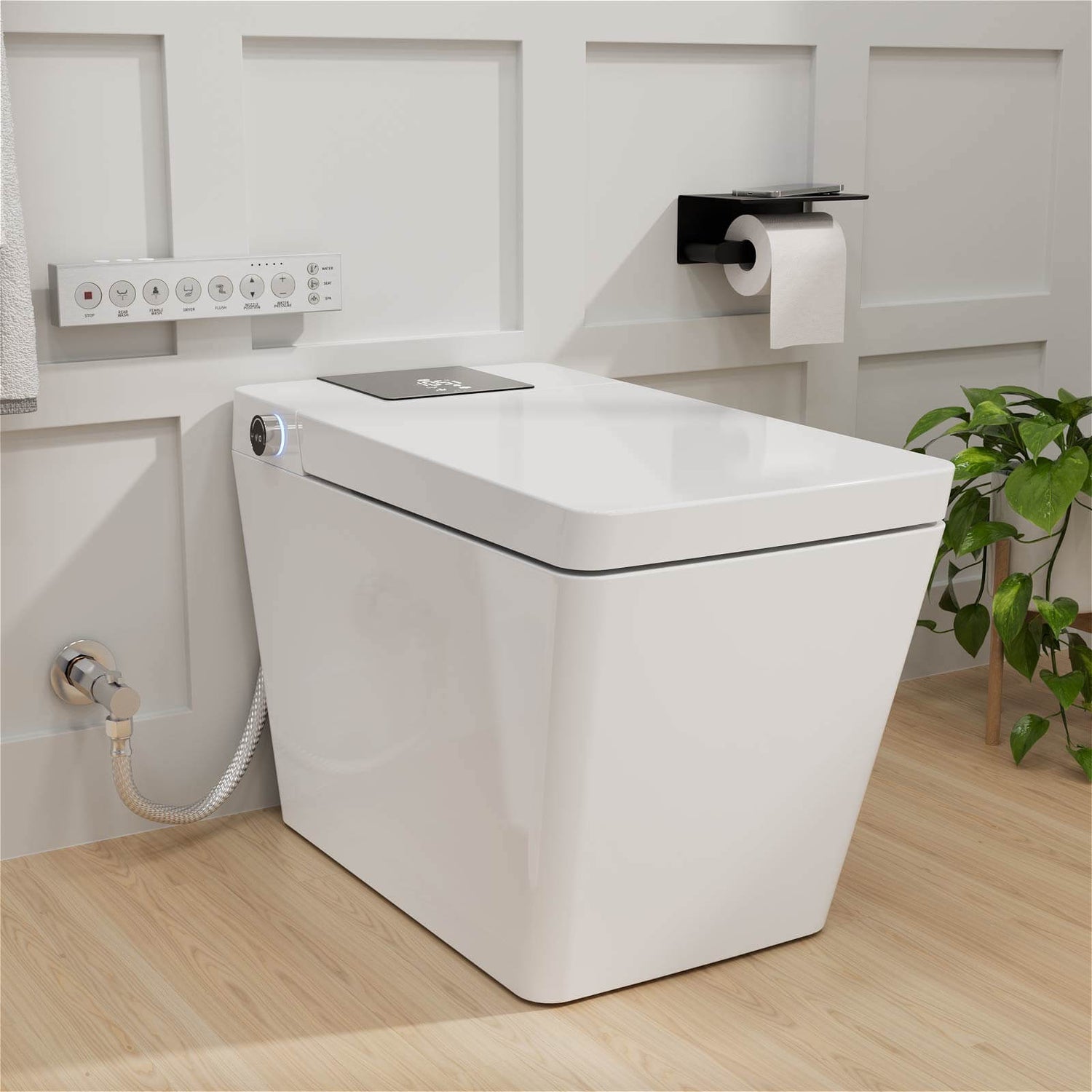 Square Smart Bidet Toilet with Water Tank, Radar Sensor, Heated Seat, Drying Function