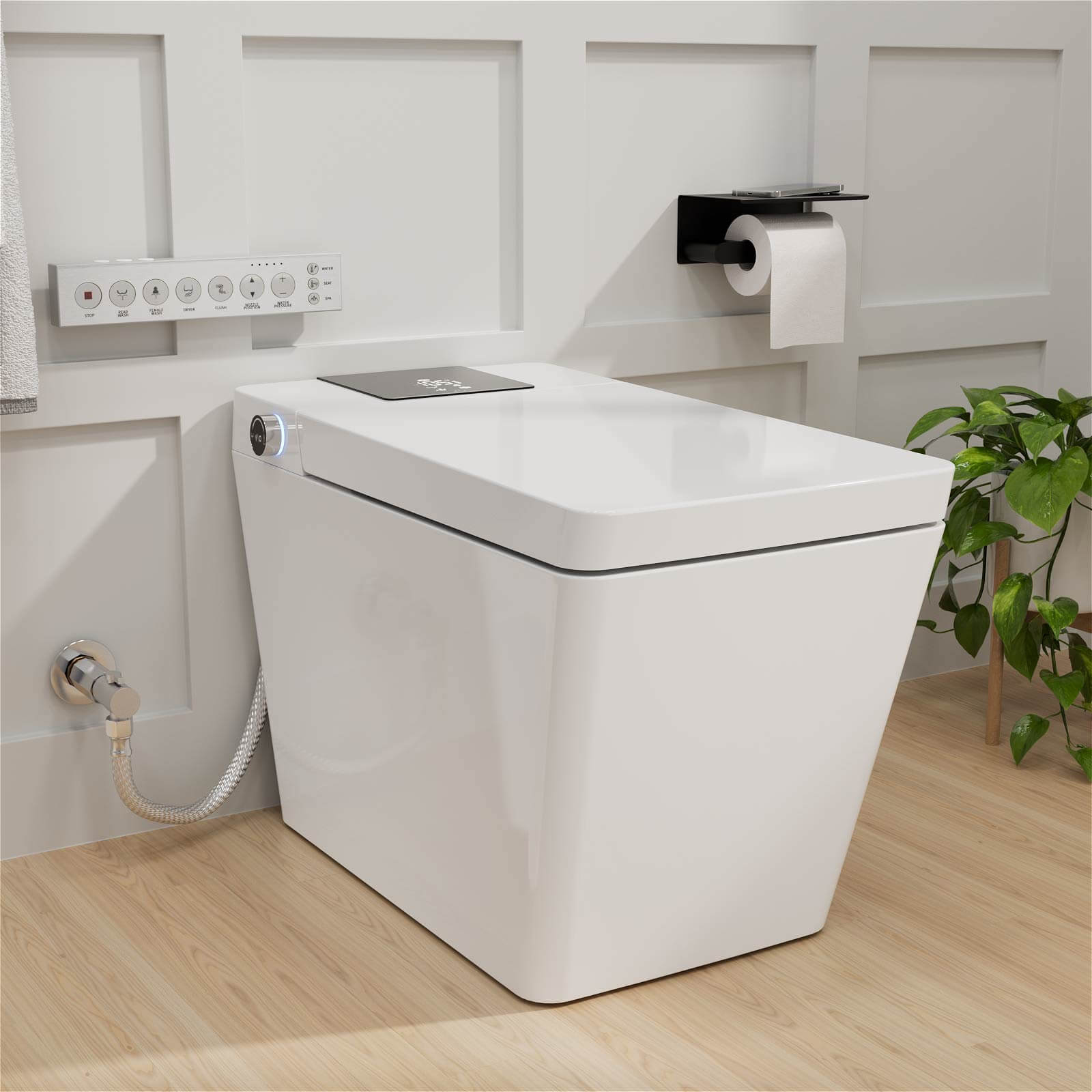 Square Smart Bidet Toilet with Water Tank, Radar Sensor, Heated Seat, Drying Function