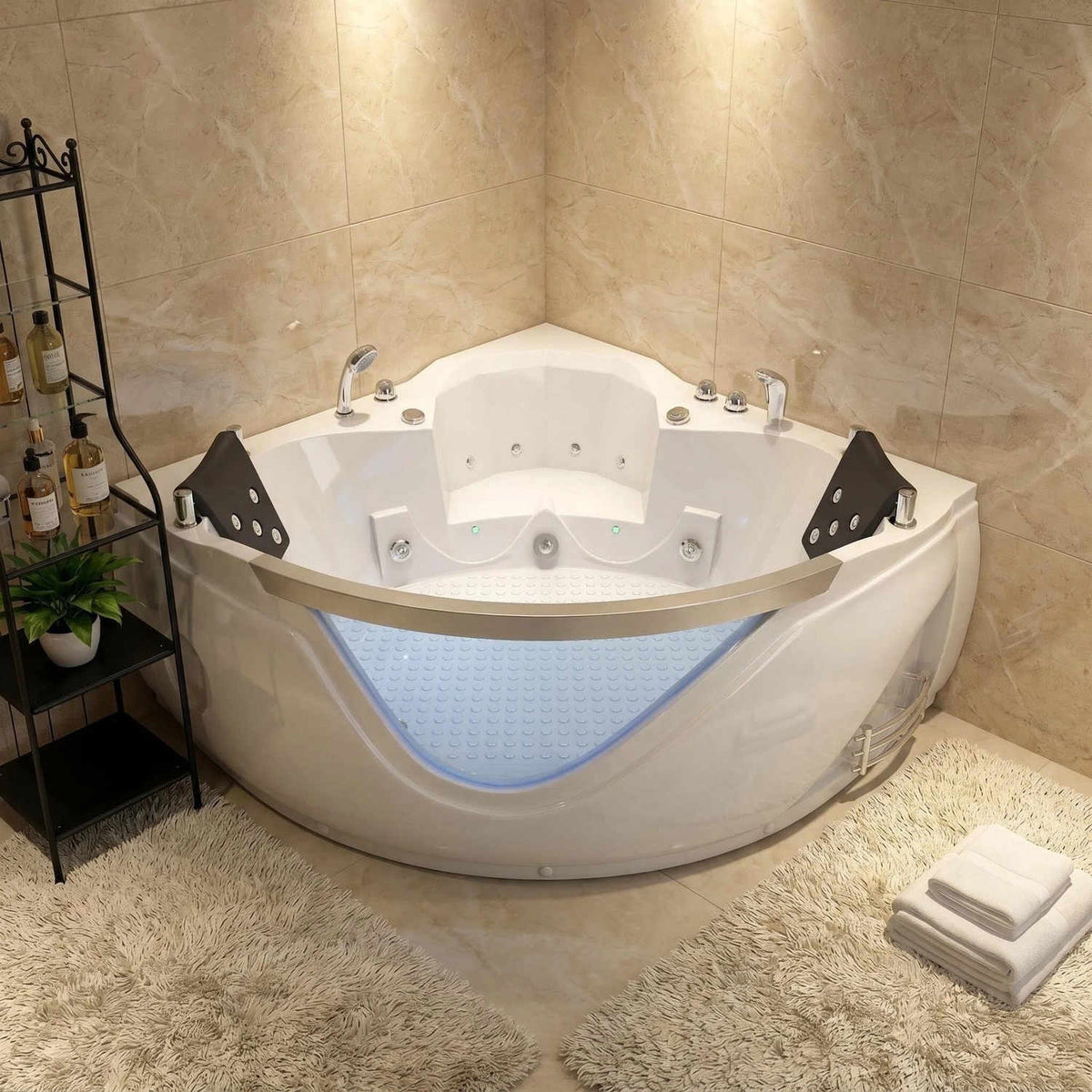 White Corner Whirlpool Bathtub Modern Bathroom 59 Inch