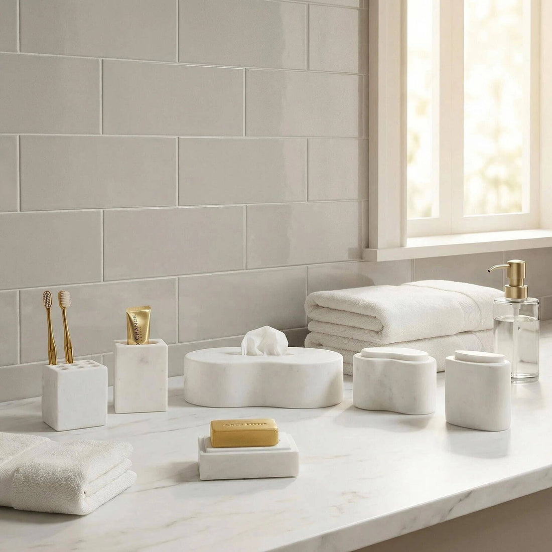 White Natural Marble 6-Piece Bathroom Accessories Set