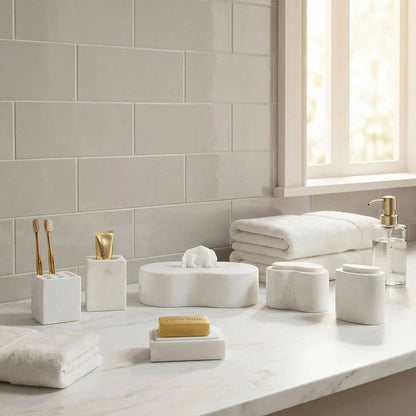 White Natural Marble 6-Piece Bathroom Accessories Set
