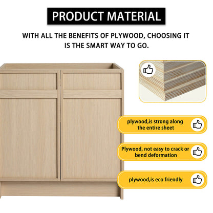 White Oak Bathroom Vanity with Resin Sink and Soft Close Cabinet Doors-material