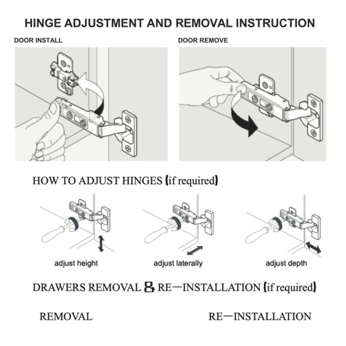 White Oak Fluted Bathroom Vanity Cabinet Door Hinge Installation Removal and Adjustment Guide