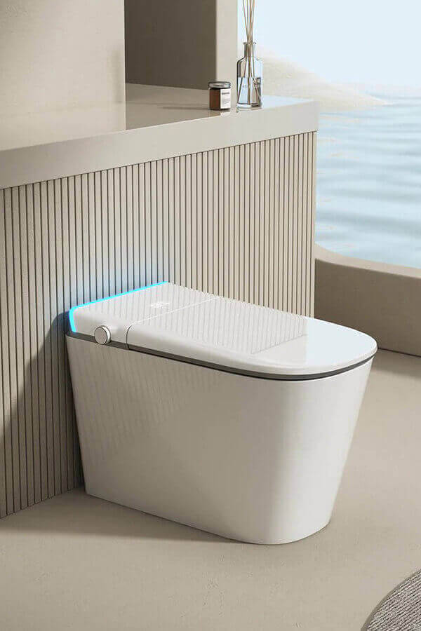 White Smart Toilet with Silent Flushing Function