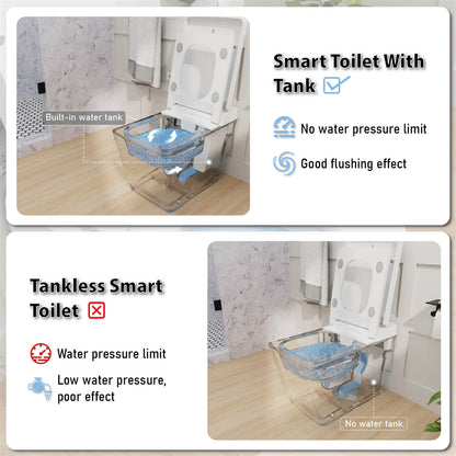 Square Smart Bidet Toilet with Water Tank, Radar Sensor, Heated Seat, Drying Function