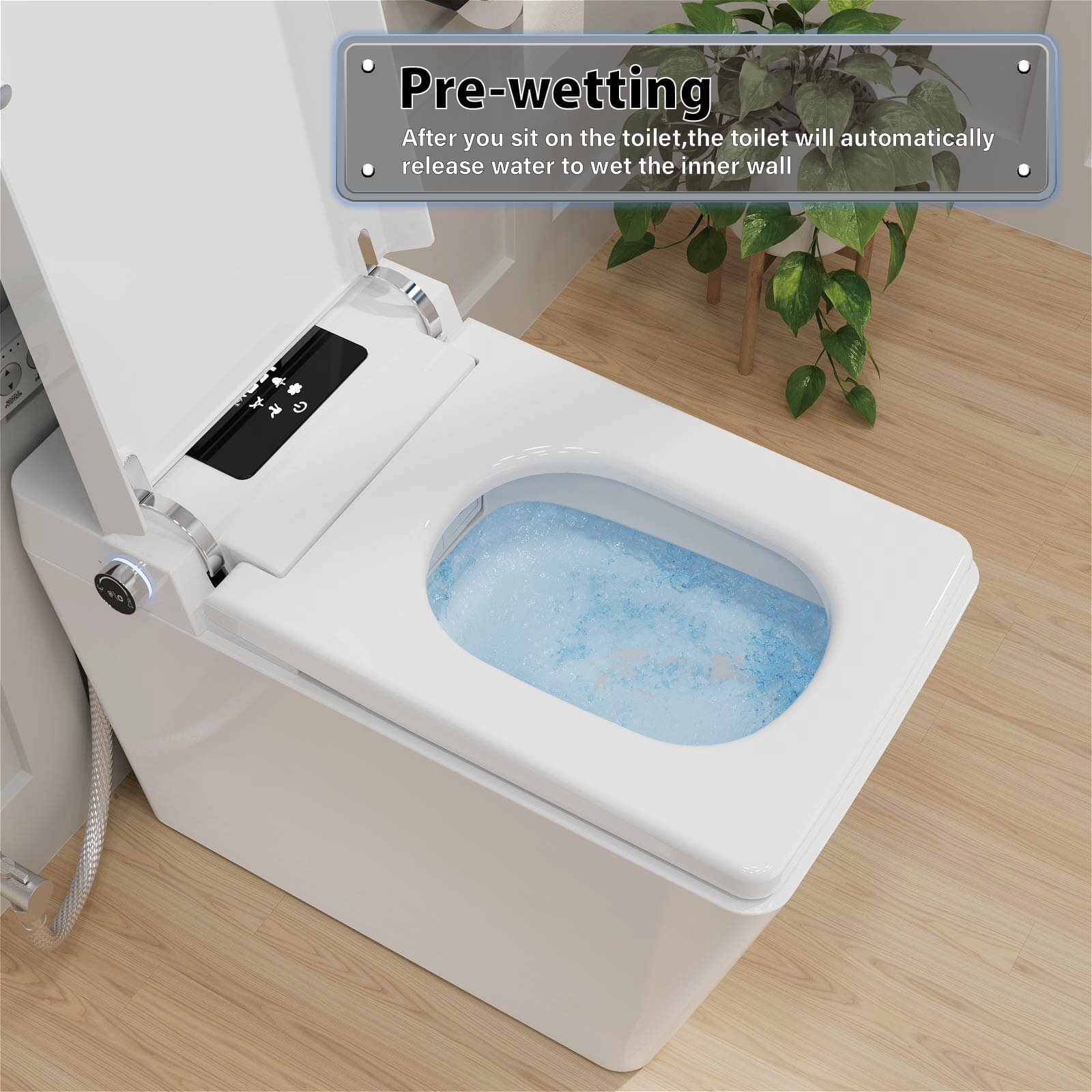 Square Smart Bidet Toilet with Water Tank, Radar Sensor, Heated Seat, Drying Function