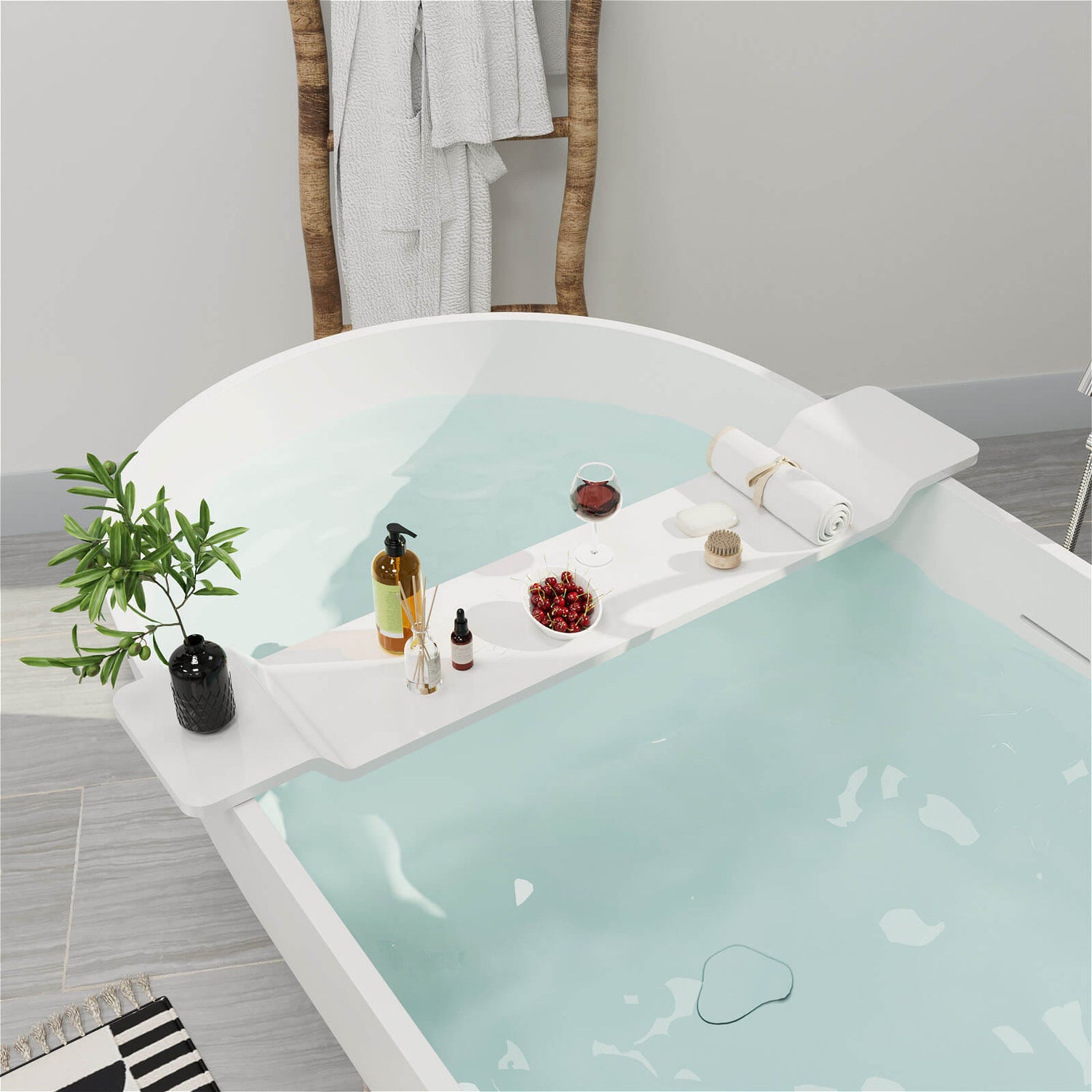 White Stone Resin Bathtub Caddy Tray