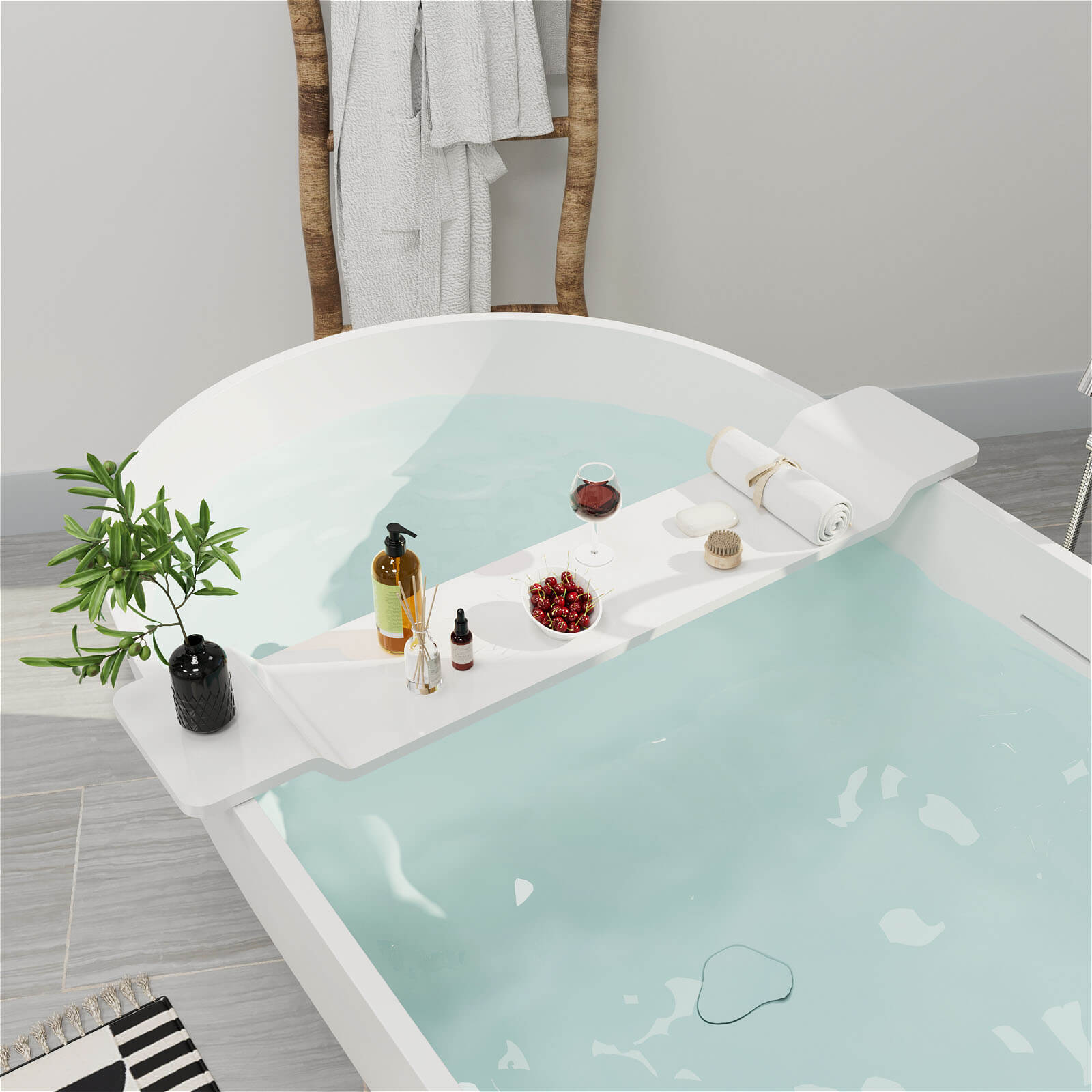White Stone Resin Bathtub Caddy Tray