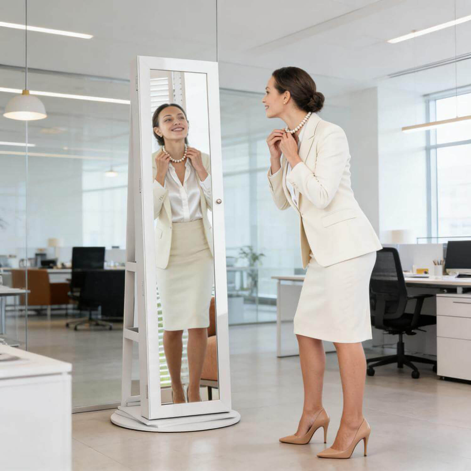 White full length mirror for office outfit check