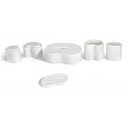 White natural marble bathroom set with coordinated vanity accessories