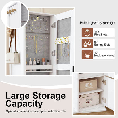 White storage mirror cabinet with 132 ring slots and 60 earring slots