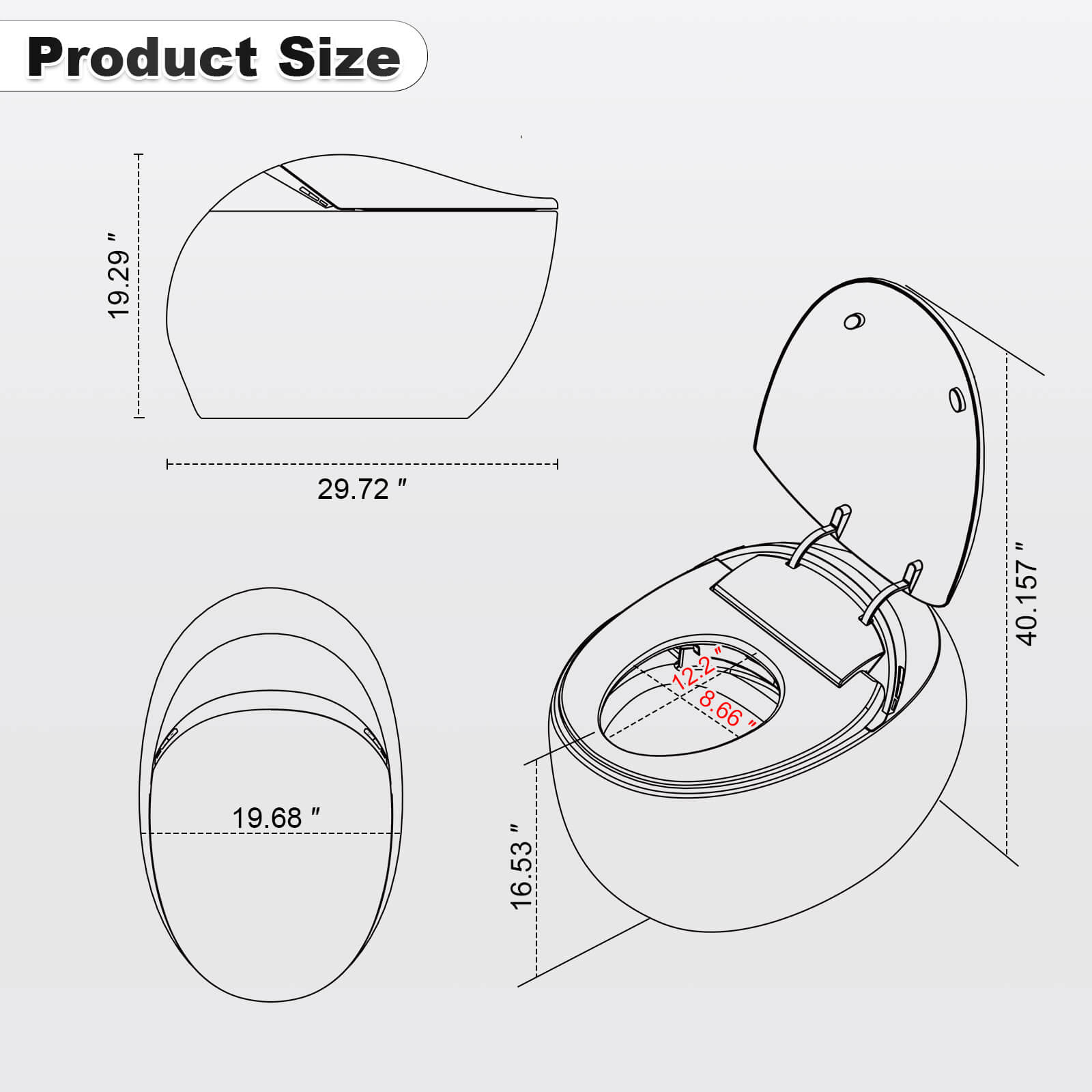 Modern Egg-Shaped Floor Mounted Smart Toilet with Built-in Water Tank