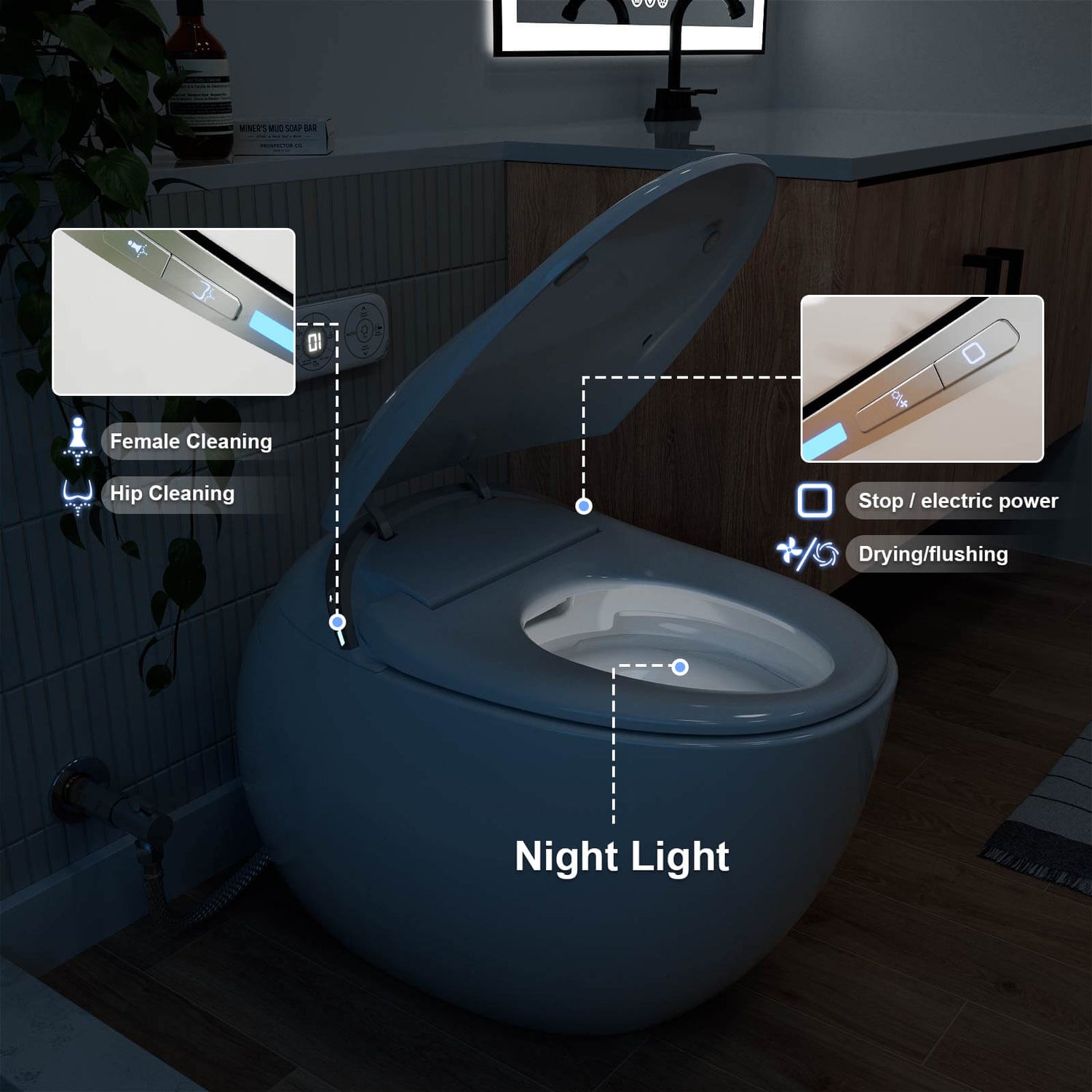 Modern Egg-Shaped Floor Mounted Smart Toilet with Built-in Water Tank
