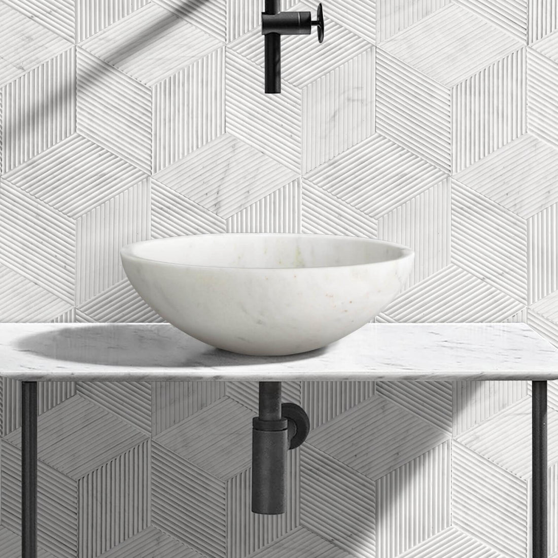16" White Marble Round Above-Counter Bathroom Sink