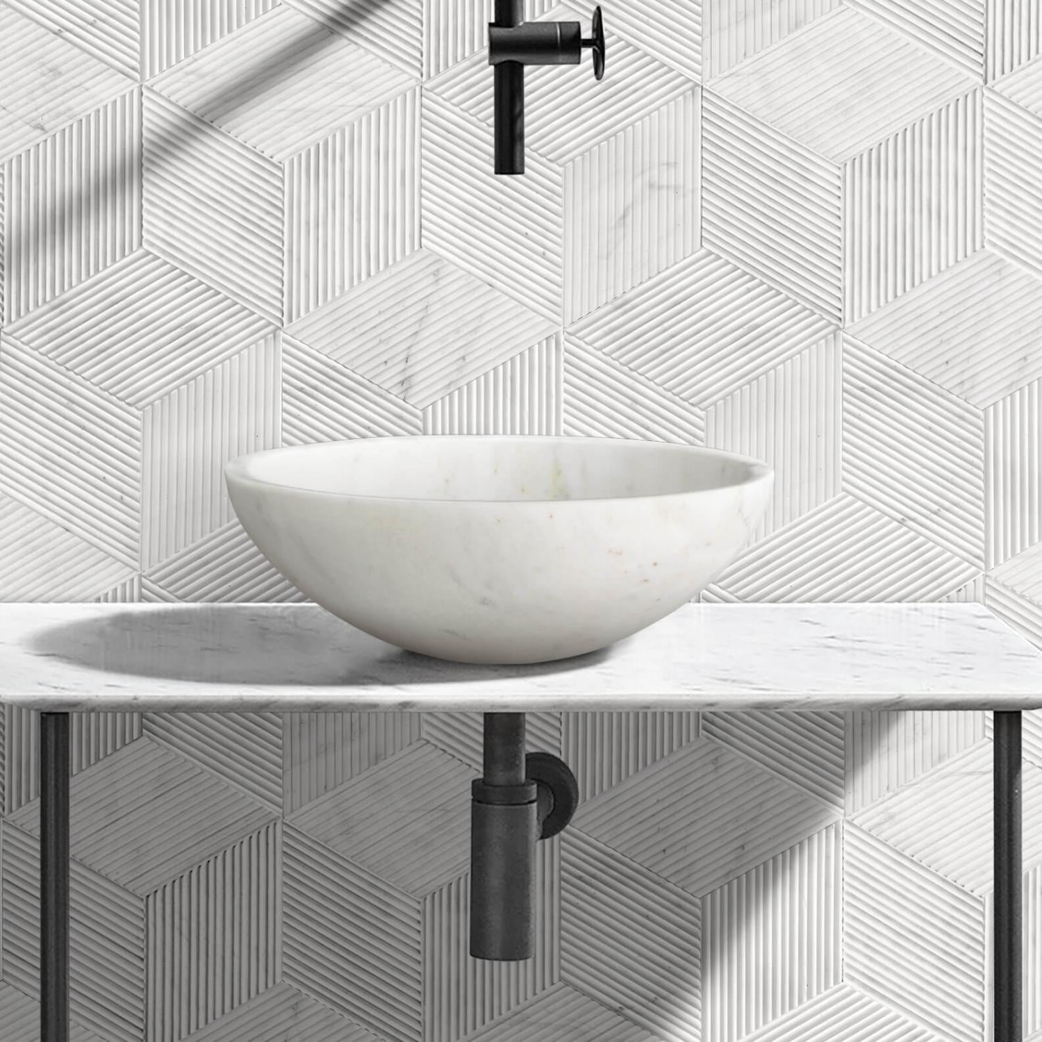16" White Marble Round Above-Counter Bathroom Sink
