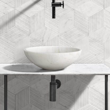 16" White Marble Round Above-Counter Bathroom Sink