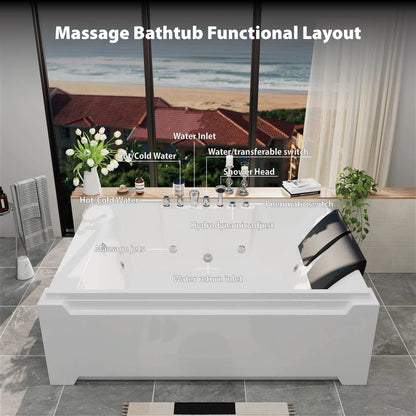 71 Zoll Eck-Whirlpool-Badewanne, Luftdüsenmassage, Badewanne mit Handbrause und LED-Licht